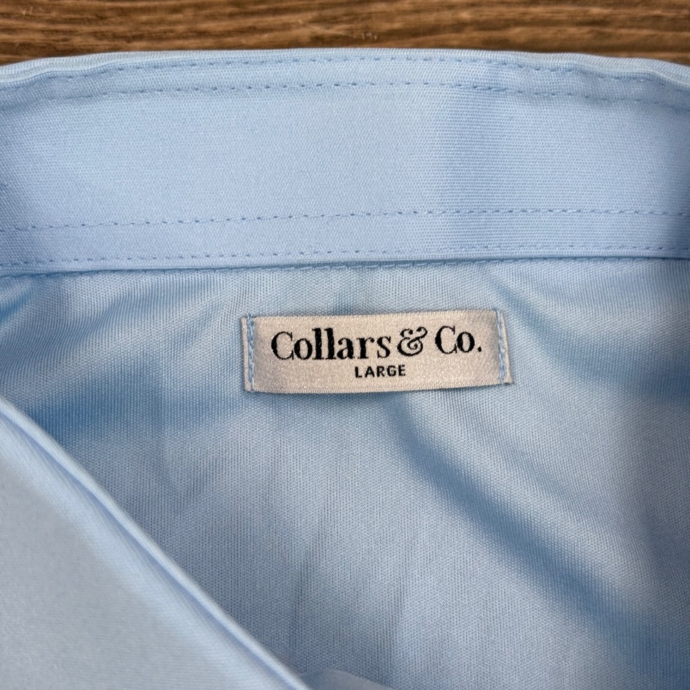 Collars & Co Mens Dress Collar Polo Size Large Light Blue Short Sleeve NWT - Picture 6 of 10